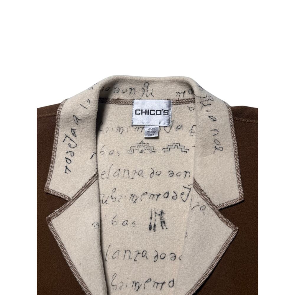 Chico's Tailored Jacket Women's 3 Brown Writing Scriptures Print Button Front - Picture 12 of 15